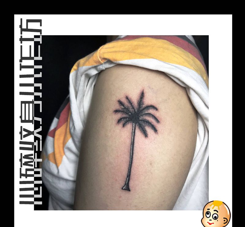 椰子树纹身图片_手部欧美写实纹身图案