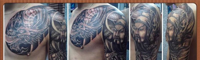 两个一样的半胛关公纹身图片_胸部手臂传统人物纹身图案