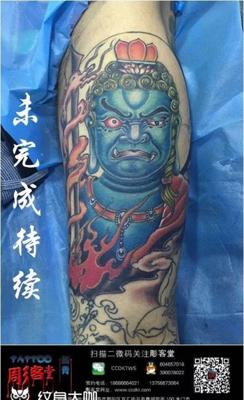 不动明王 未完成待续纹身图片_腿部传统人物纹身图案