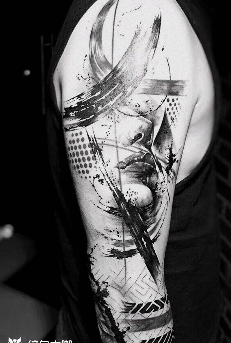 泼墨纹身图片_几何人物泼墨纹身图案