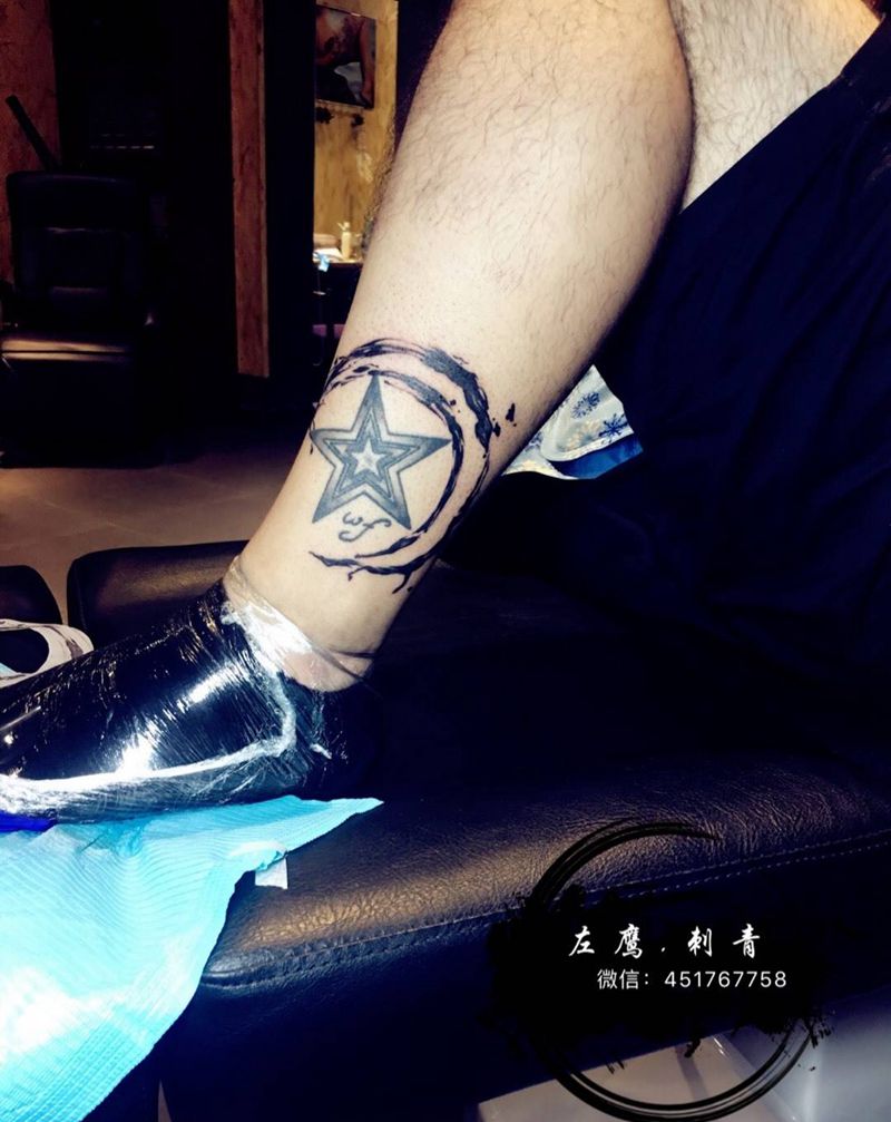 守候纹身图片_手稿腿部水墨纹身图案