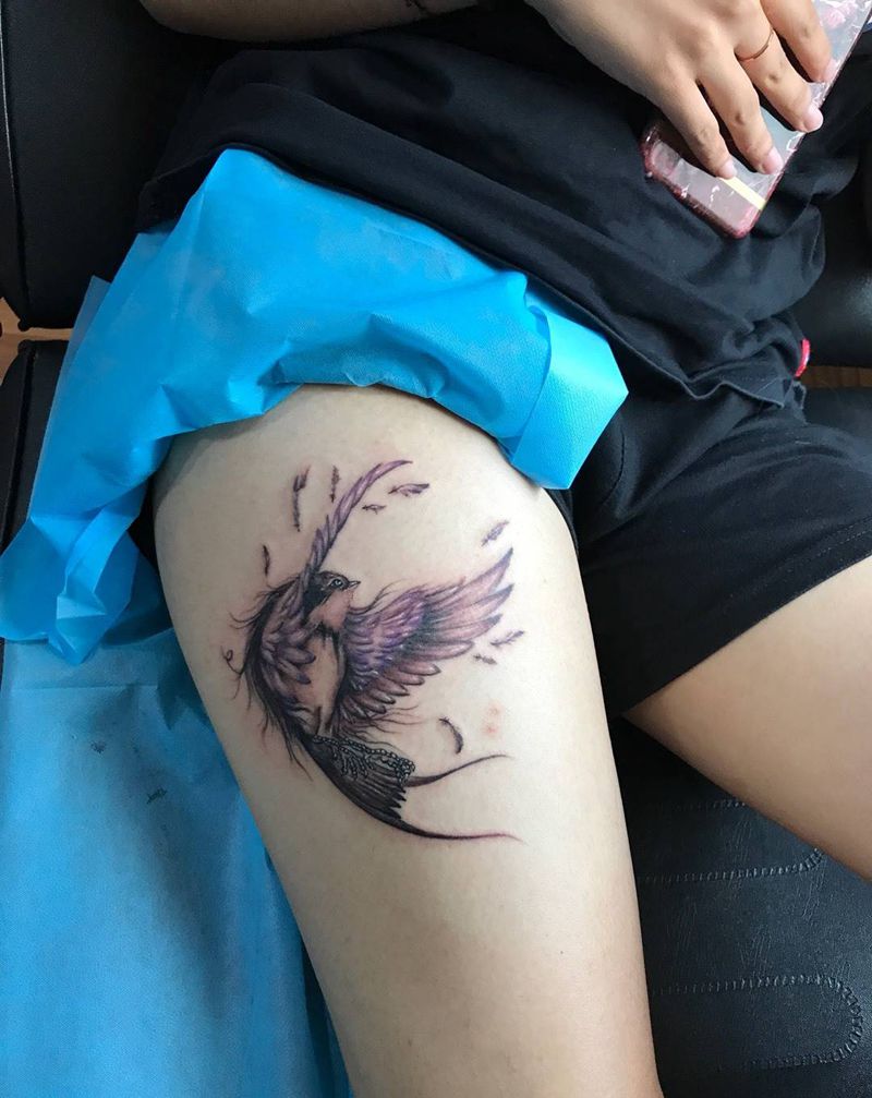 小燕子纹身图片_成品腿部清新动物原创纹身图案