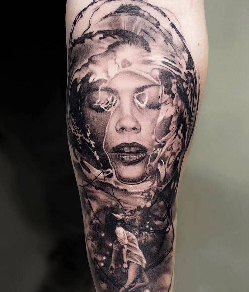 写实纹身图片_肖像欧美写实手臂纹身图案