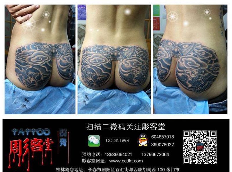 水门纹身图片_成品臀部传统动物原创纹身图案
