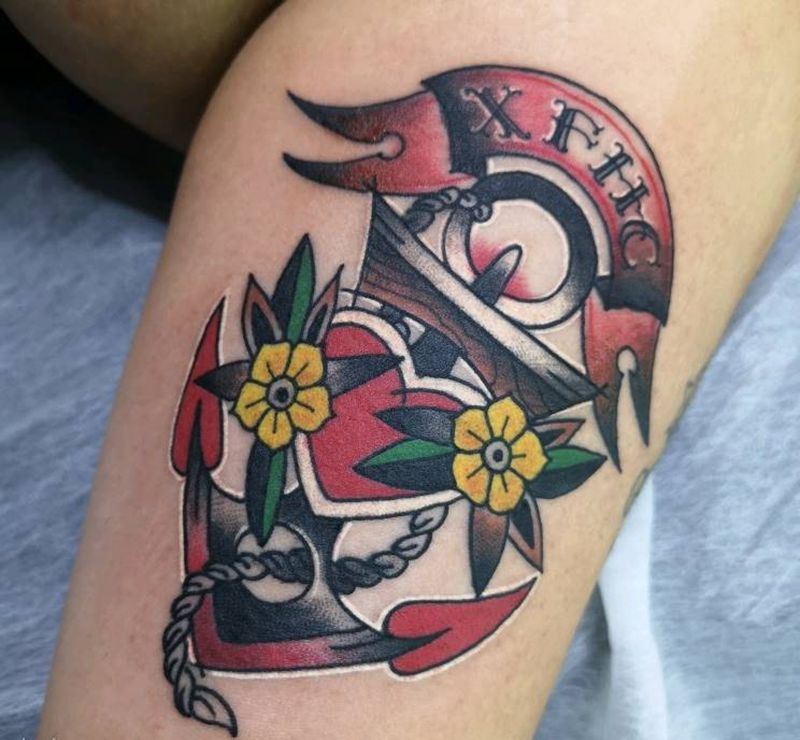 船锚纹身图片_手臂Old School纹身图案