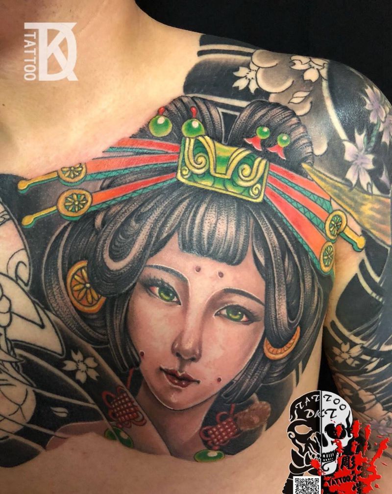 花胸 未完成待续纹身图片_胸部传统人物纹身图案