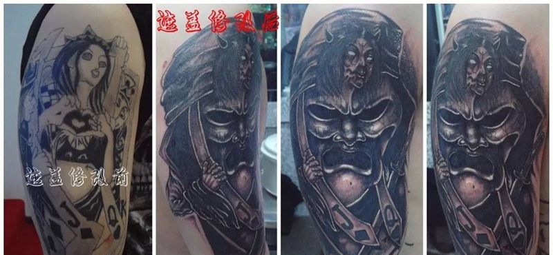 修改遮盖 鬼头纹身图片_手臂传统鬼神纹身图案