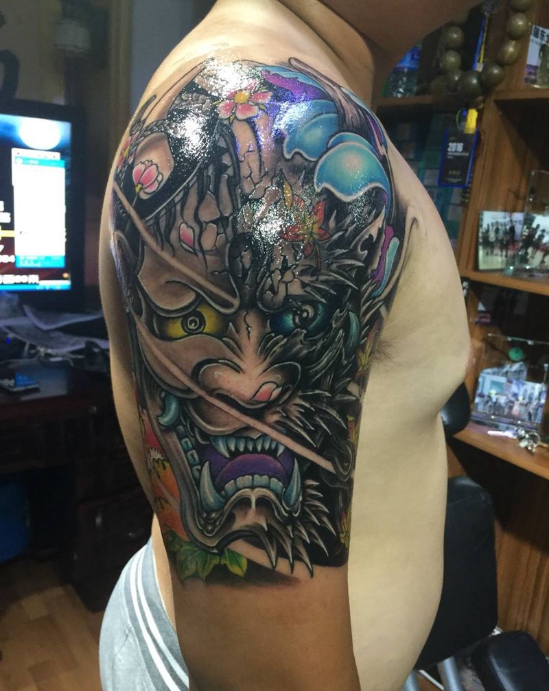 遮盖前后对比纹身图片_手臂传统纹身图案