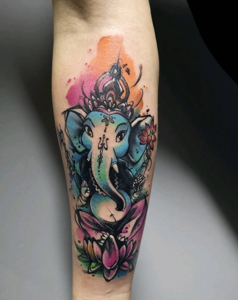 象神纹身图片_水彩水墨纹身图案