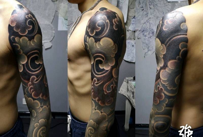 七分袖 云纹身图片_新传统老传统纹身图案