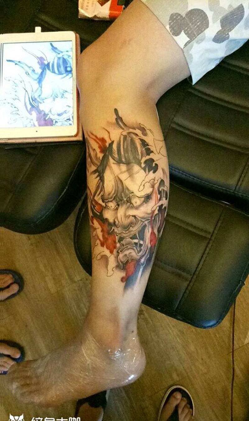 小腿般若纹身图片