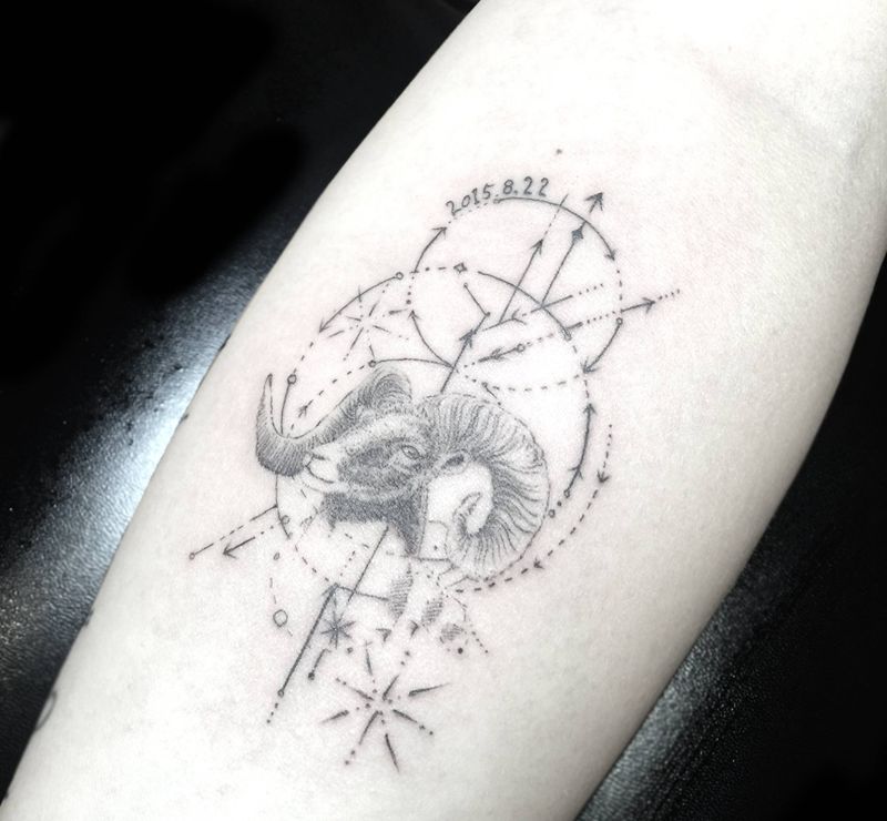 咩咩羊纹身图片_手臂几何点刺纹身图案