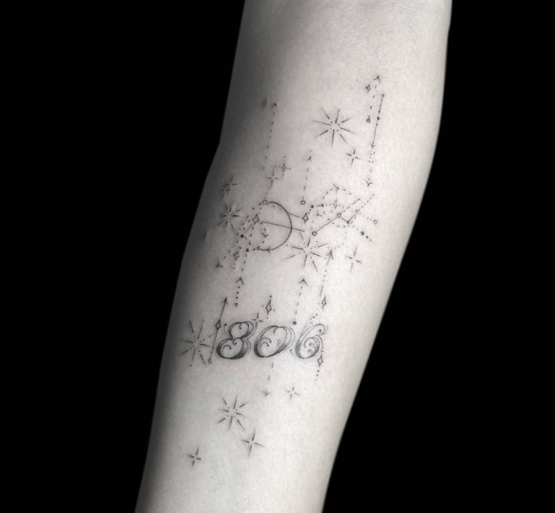 星座纹身图片_手臂几何星座纹身图案