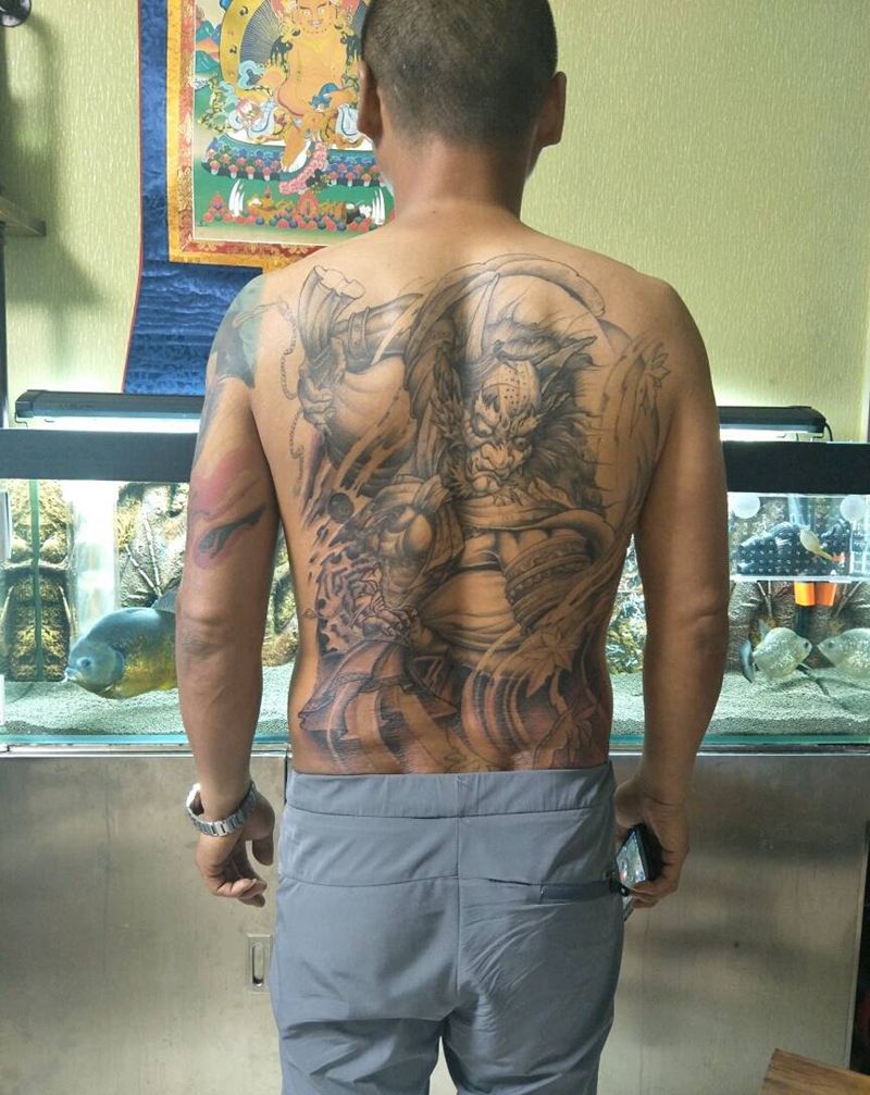 风神纹身图片_背部纹身图案