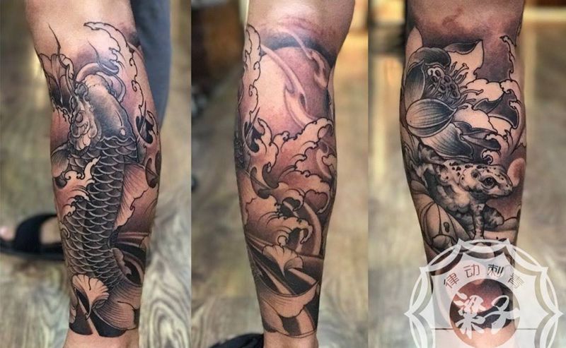 包小腿纹身图片_腿部新传统老传统纹身图案