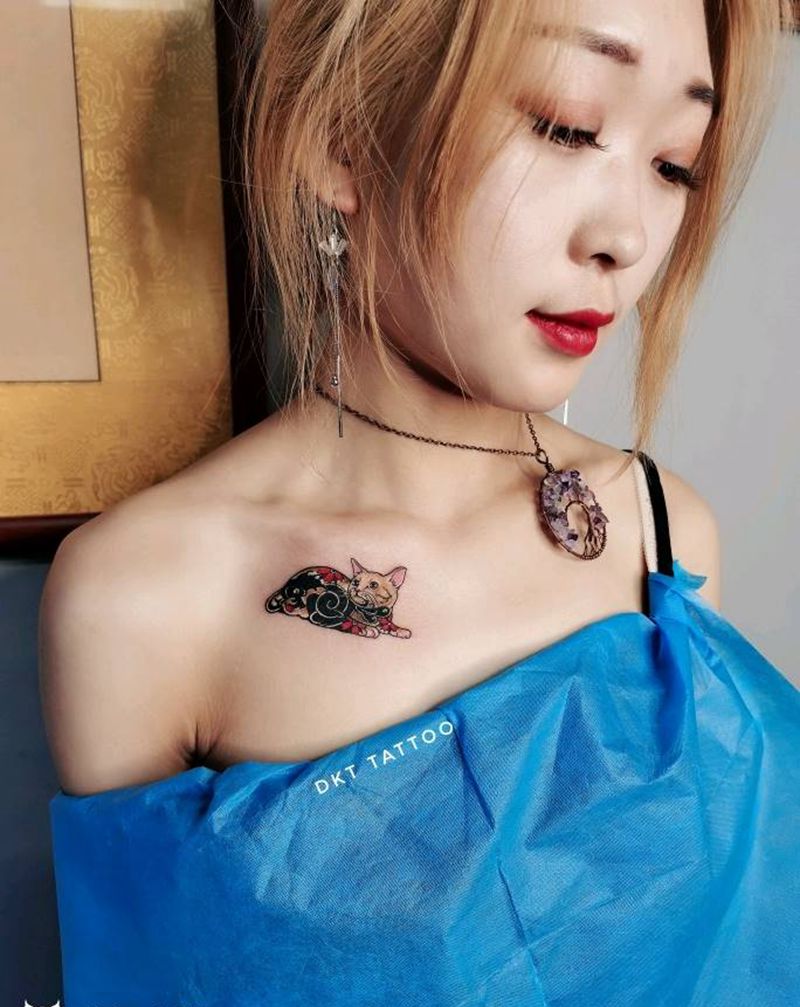 社会猫遮盖作品纹身图片_胸部遮盖纹身图案