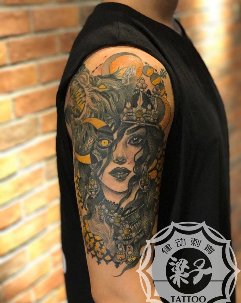 大妞纹身图片_手臂肩部Old SchoolNew School纹身图案