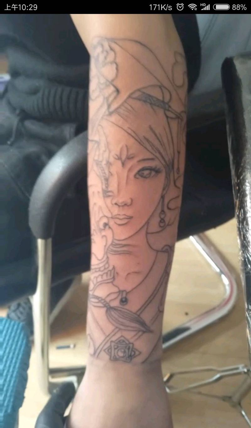 艺妓包小臂割线纹身图片