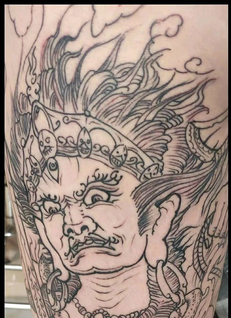 接花腿纹身图片_新传统纹身图案