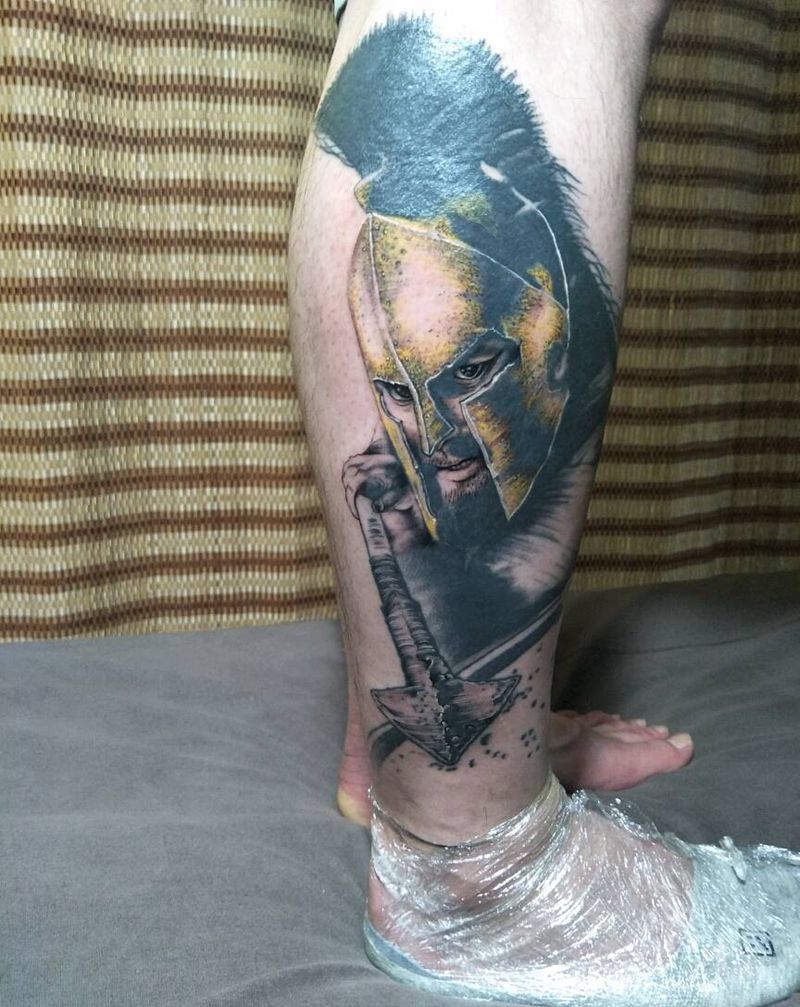 斯巴达300勇士纹身图片_腿部纹身图案