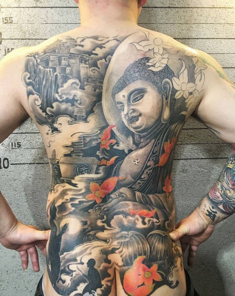 满背如来纹身图片_成品背部臀部传统肖像人物鬼神情侣静物宗教纹身图案