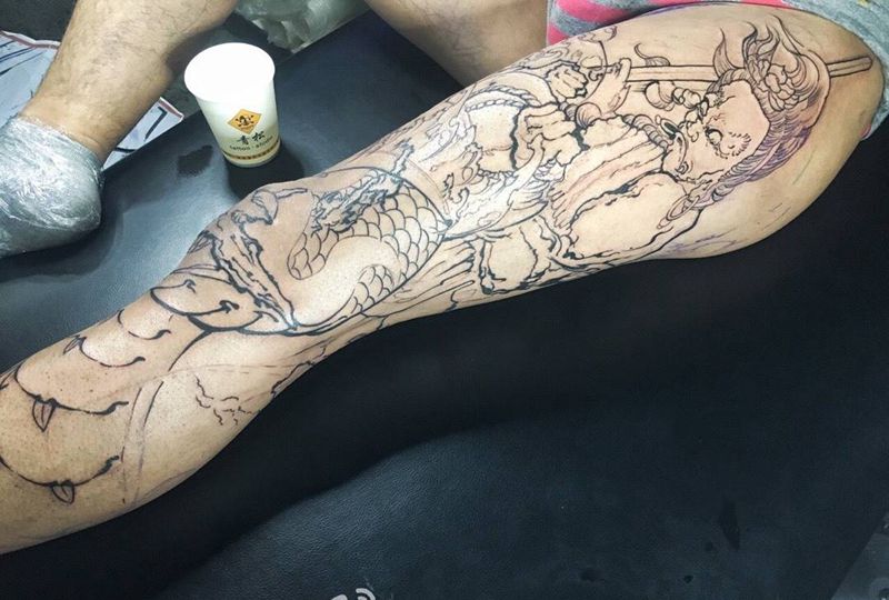 不动明王腿未完成纹身图片