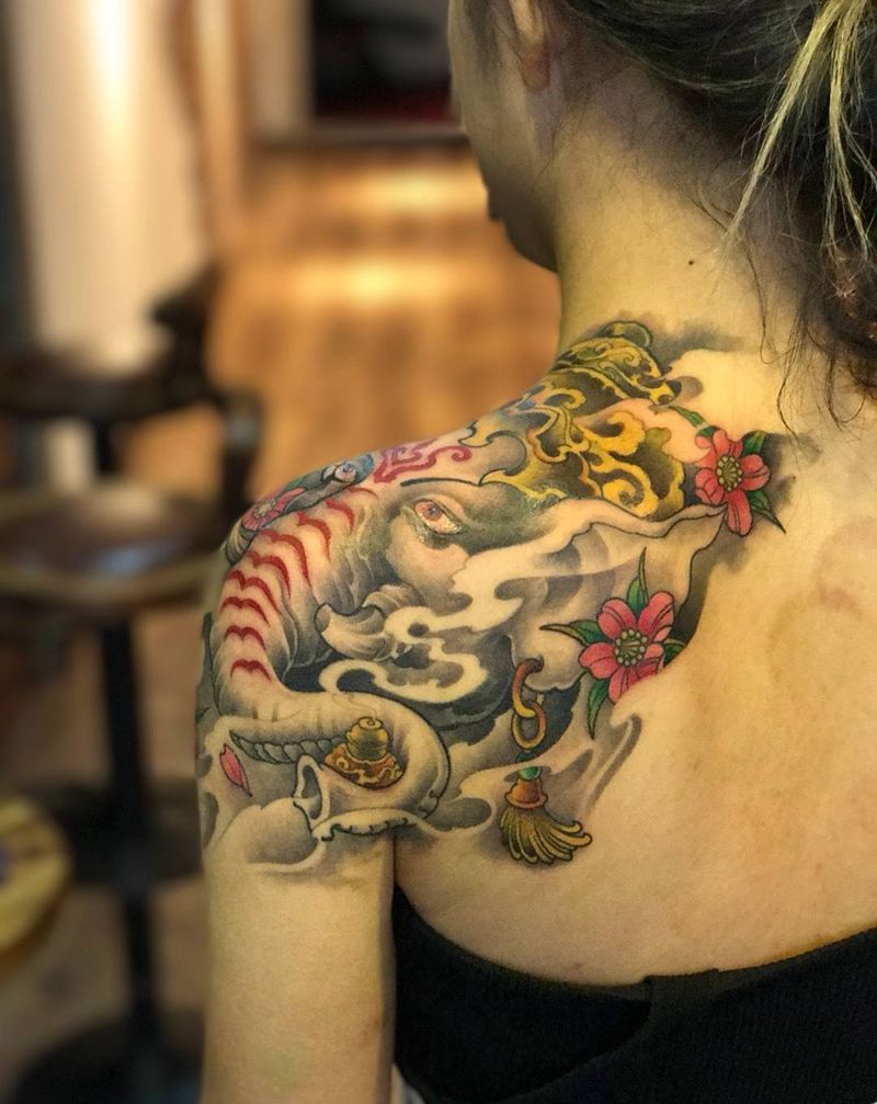 象纹身图片_成品肩部手臂颈部背部传统动物鬼神原创宗教纹身图案