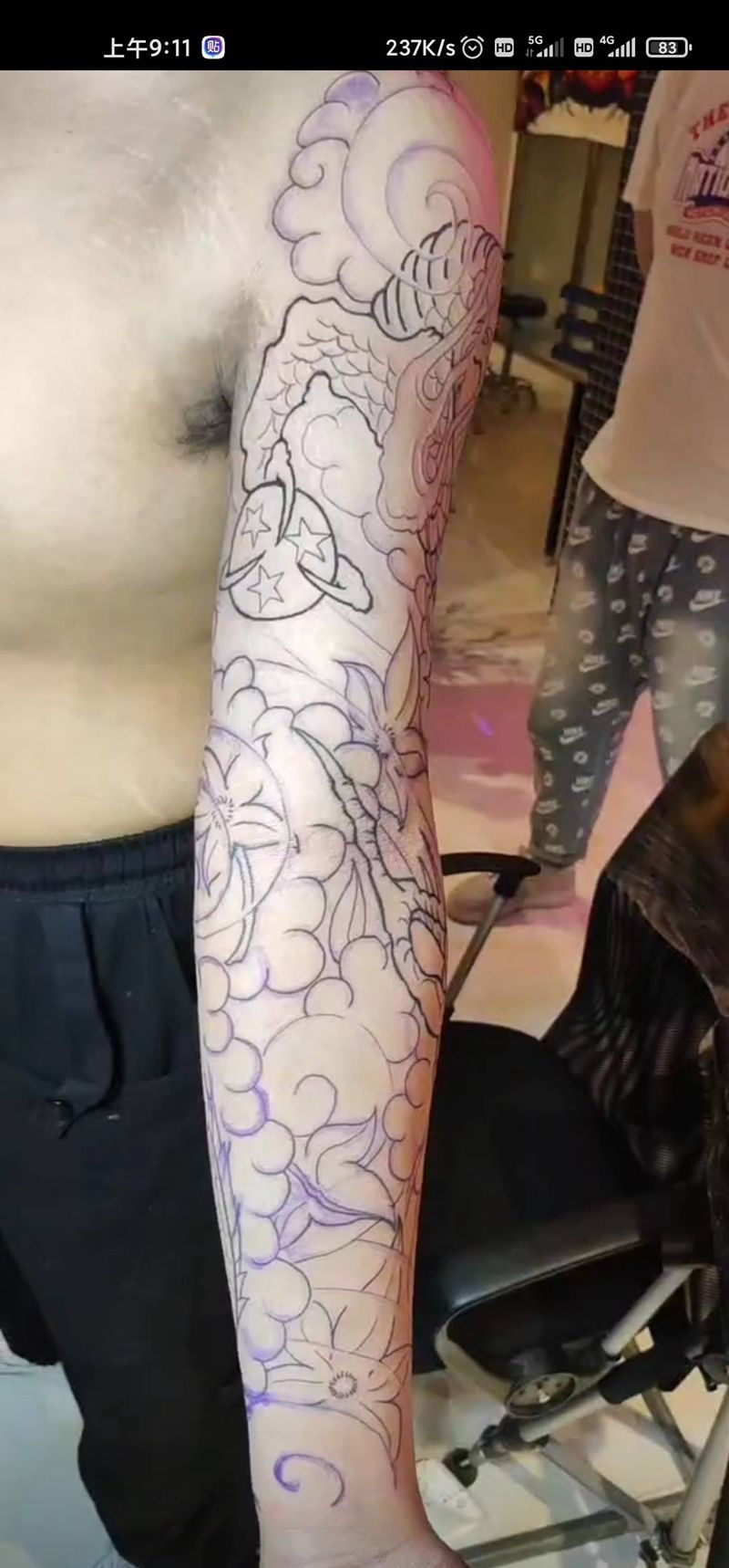 龙花臂  线条子纹身图片_新传统纹身图案