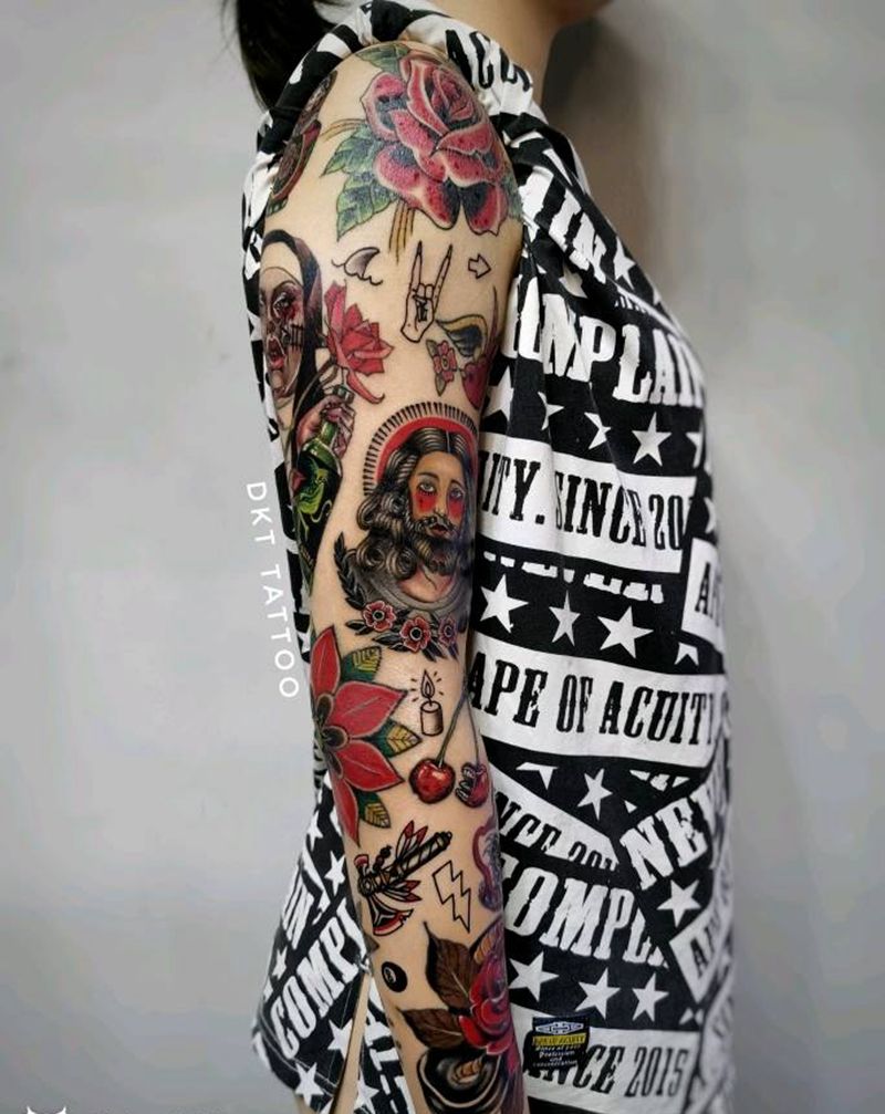 Old school 花臂纹身图片_Old School纹身图案