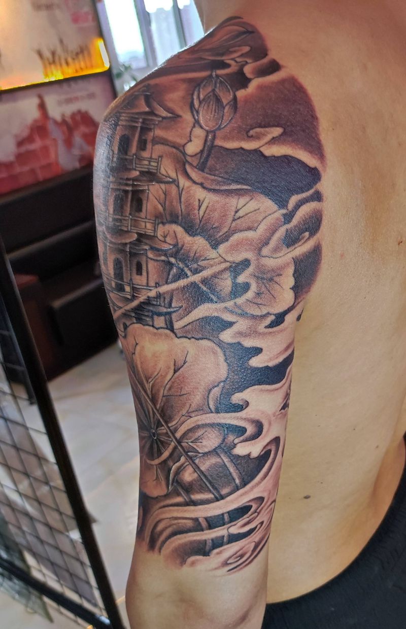 佛像半胛纹身图片_新传统纹身图案