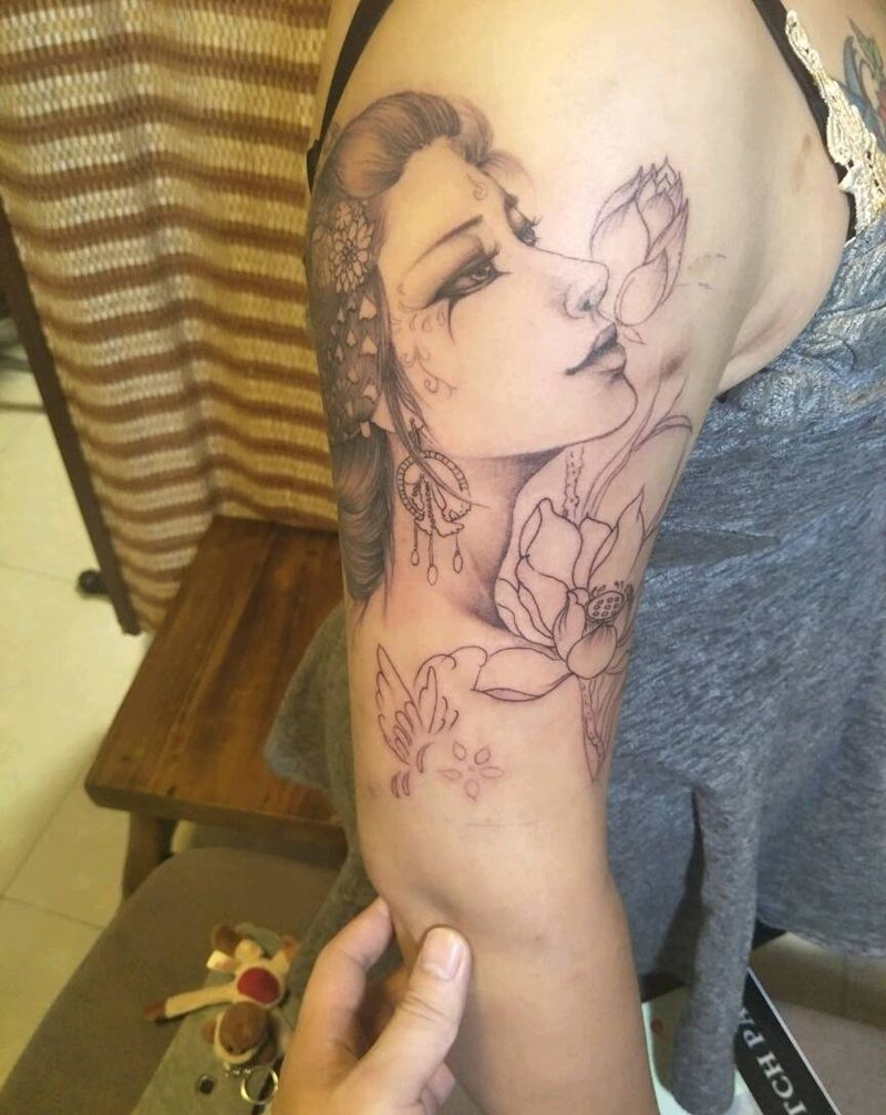 古代美女纹身图片_手臂纹身图案