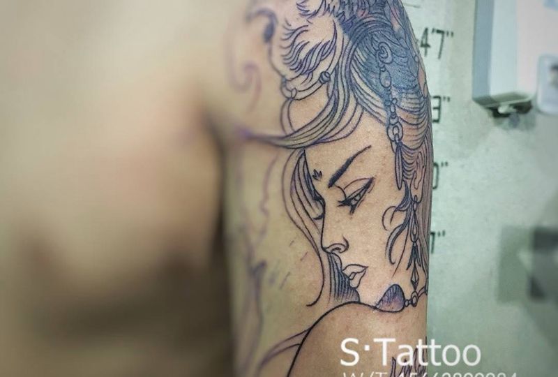 七分袖艺妓纹身图片