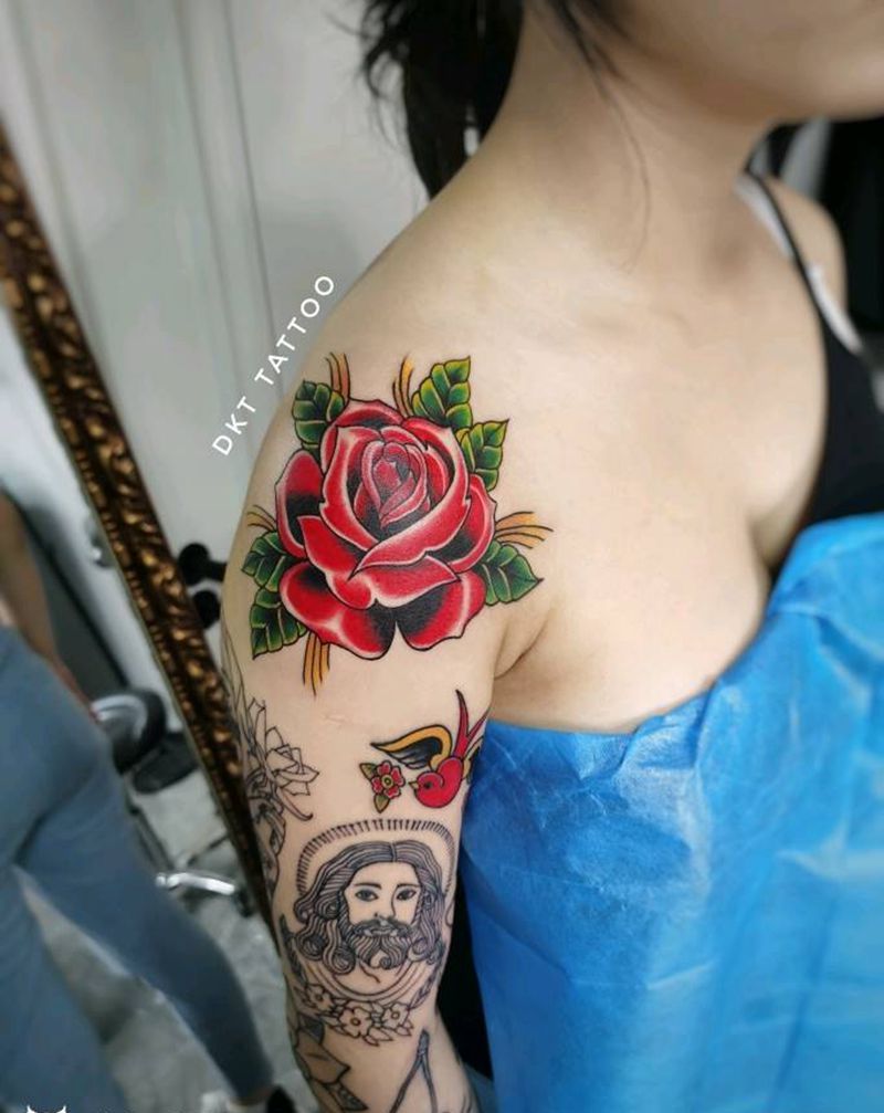 School 花臂未完成待续纹身图片_手臂Old School纹身图案