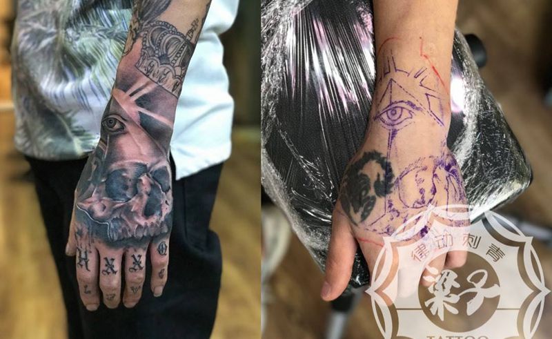 覆盖毒蝎纹身图片_成品手部欧美肖像写实人物鬼神静物纹身图案