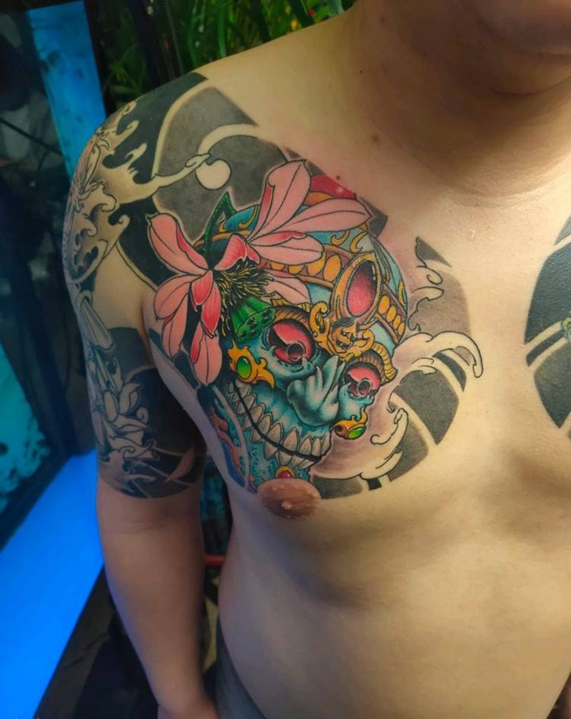 嘎巴拉纹身图片_胸部纹身图案