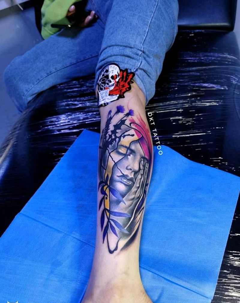 欧美写实美女纹身图片_腿部欧美写实纹身图案