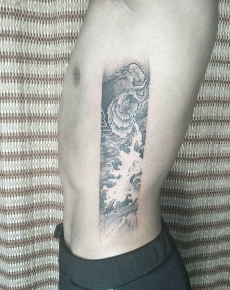 《 鬼画符》鲤鱼！纹身图片_腰部传统动物成品纹身图案