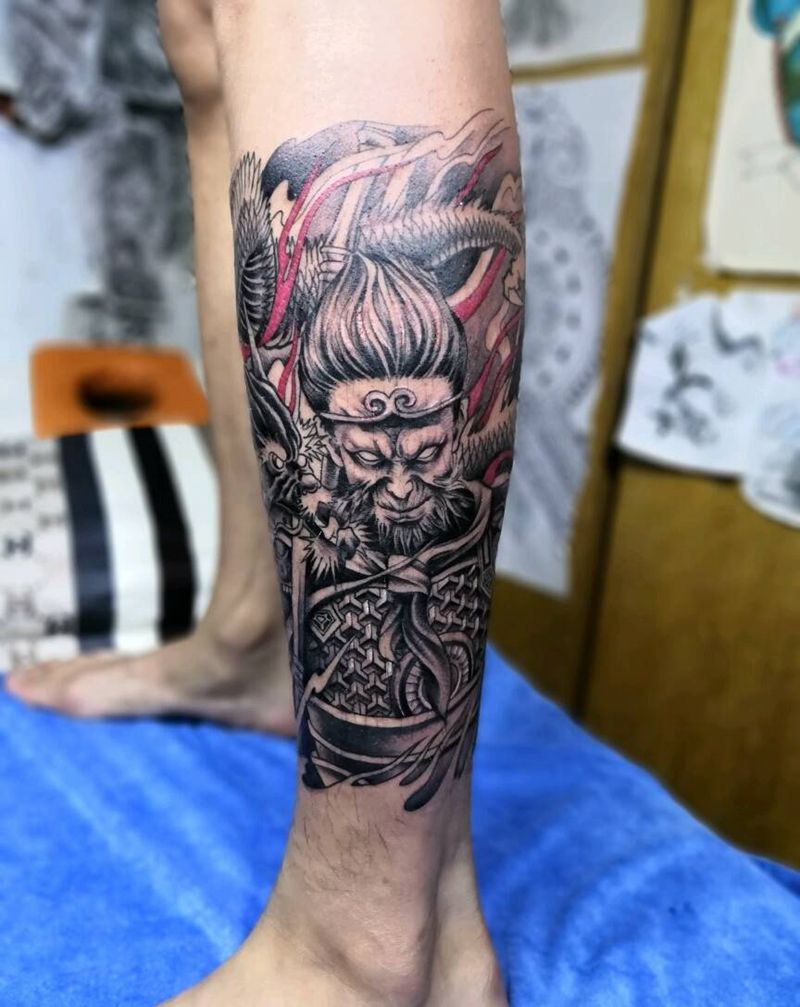 小腿齐天大圣纹身图片