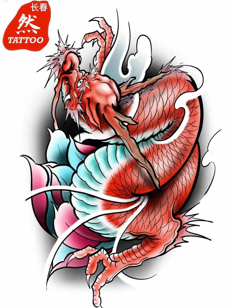 赤蛟龙纹身图片_新传统纹身图案