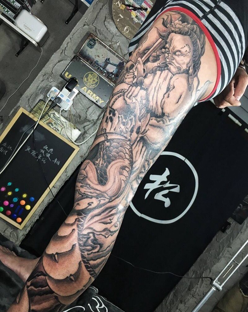 花腿纹身图片_腿部传统人物鬼神宗教成品纹身图案