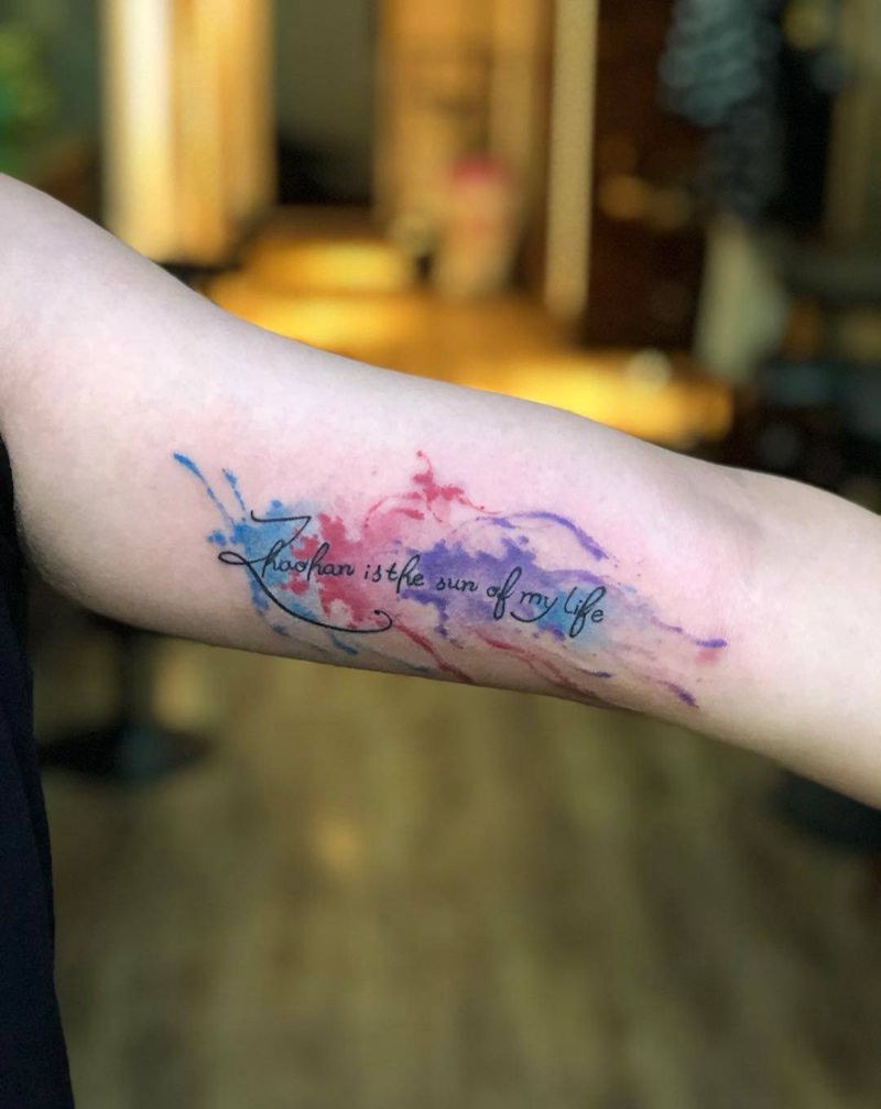 修改英文纹身图片_手臂水彩水墨纹身图案