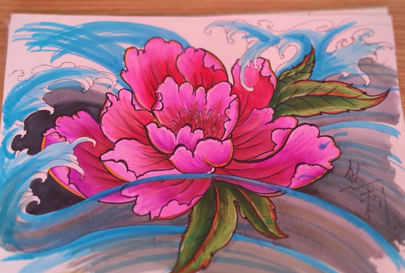 牡丹纹身图片_背部纹身图案