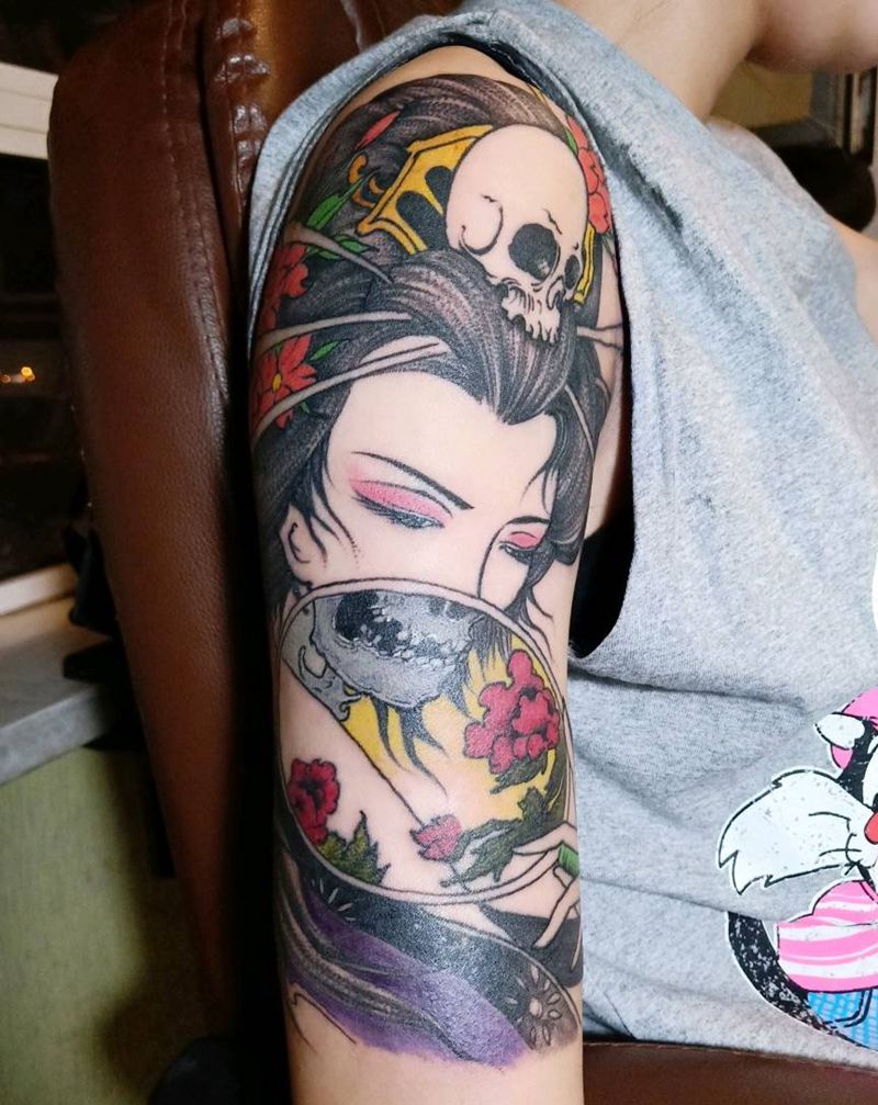 艺伎纹身图片_手臂新传统纹身图案