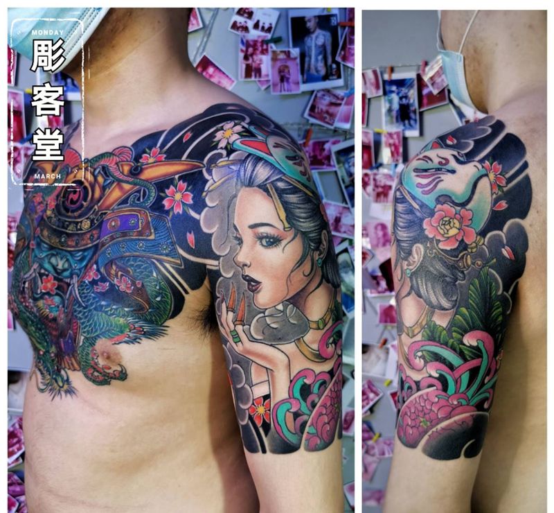 美女艺伎纹身图片_手臂新传统纹身图案