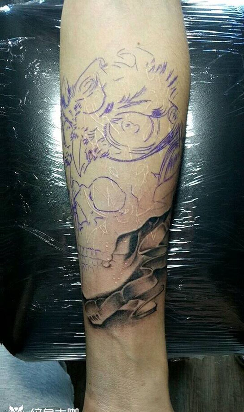 欧美骷髅！未完纹身图片