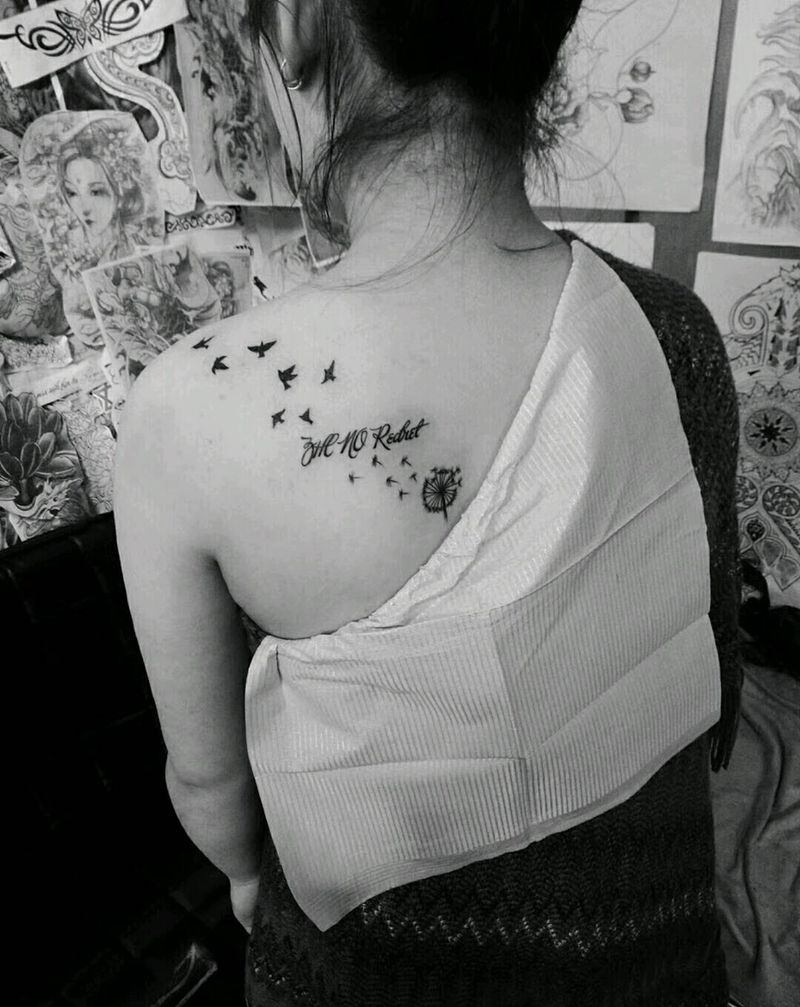 蒲公英＋花＋字母纹身图片