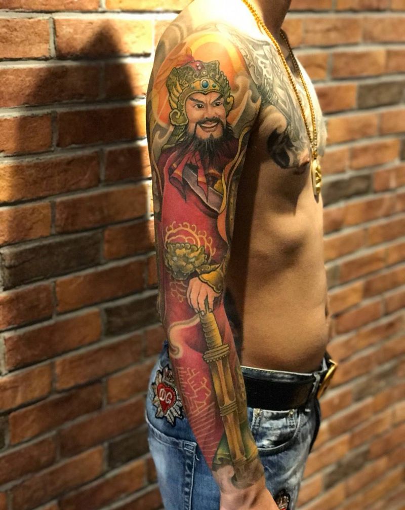 财神纹身图片_成品手臂传统人物鬼神宗教原创纹身图案