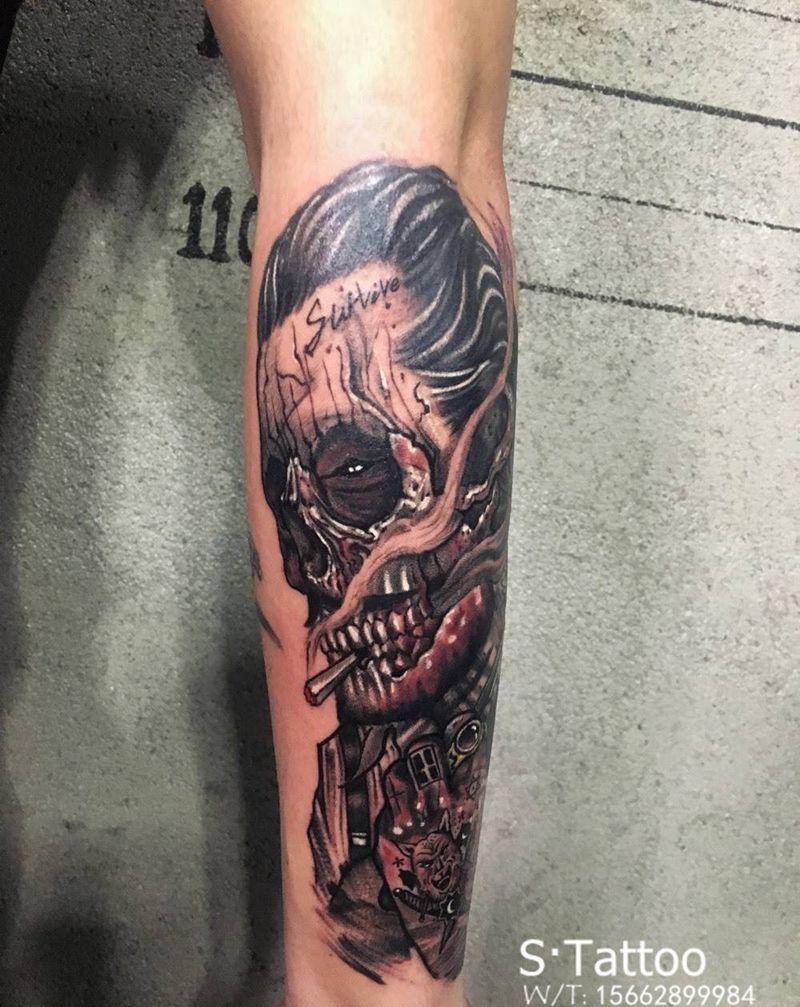 死纹身图片_成品手臂欧美人物鬼神纹身图案