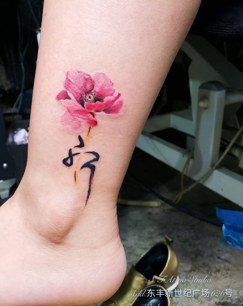 脚踝纹身图片_脚部水彩新传统纹身图案