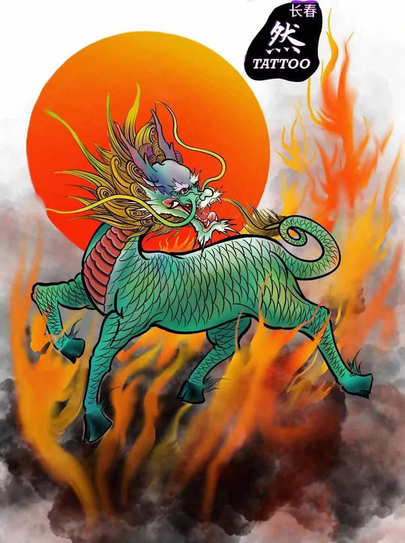 麒麟纹身图片_新传统老传统纹身图案